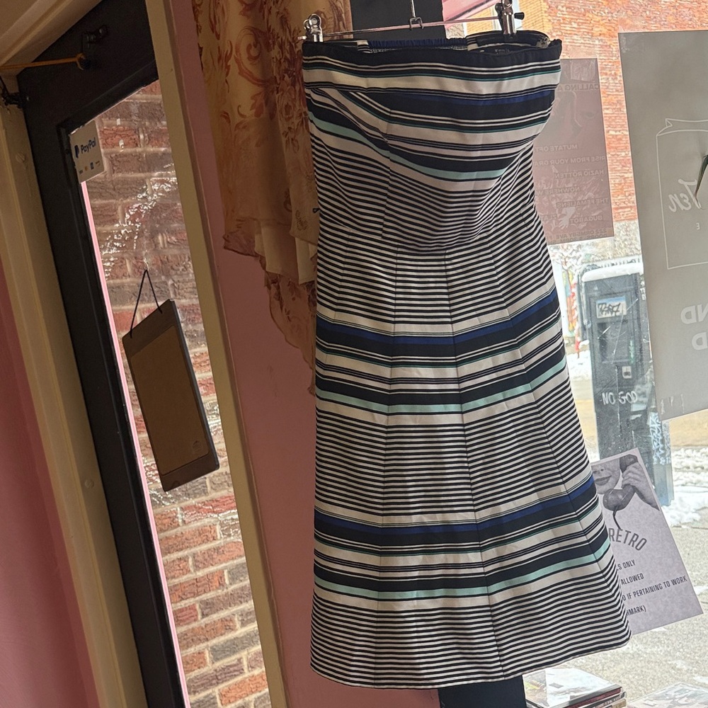 White House Black Market Strapless Striped Dress in Blue, Black, and White - Picture 4 of 5